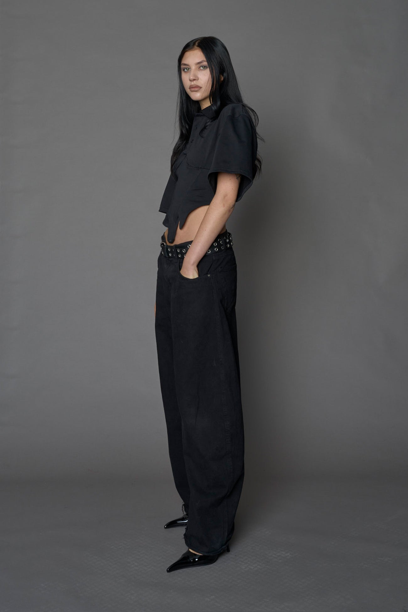 NAMILIA Racing Corset Polo Shirt - BLACK, xs