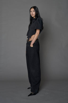 NAMILIA Racing Corset Polo Shirt - BLACK, xs