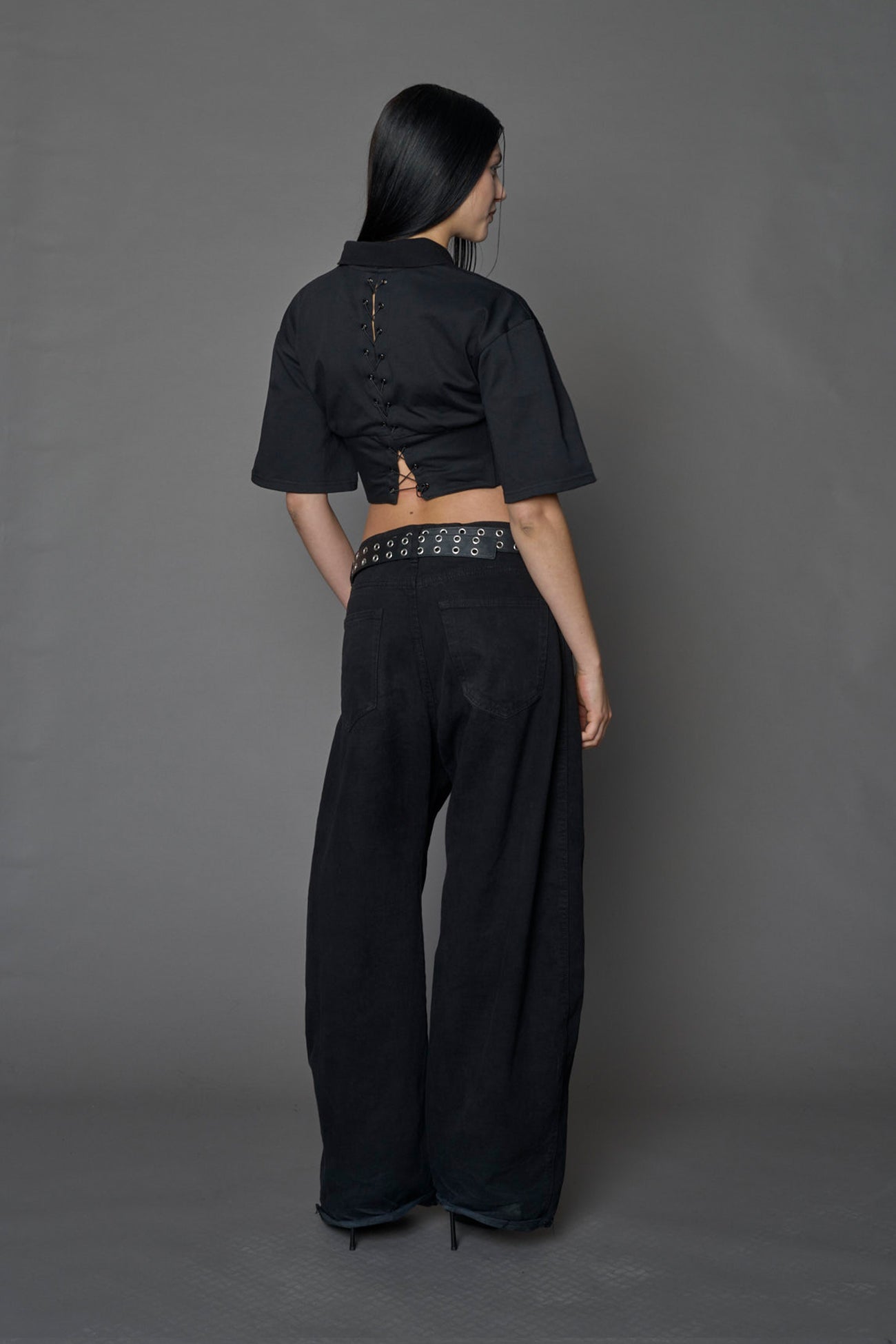 NAMILIA Racing Corset Polo Shirt - BLACK, xs