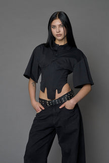 NAMILIA Racing Corset Polo Shirt - BLACK, xs