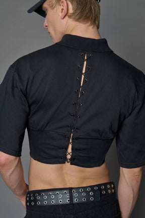 NAMILIA Racing Corset Polo Shirt - BLACK, xs