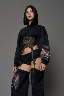 NAMILIA Rockstar Corset Hoodie - BLACK PRINT, xs