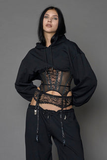 NAMILIA Rockstar Corset Hoodie - BLACK, xs