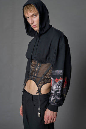 NAMILIA Rockstar Corset Hoodie - BLACK PRINT, xs