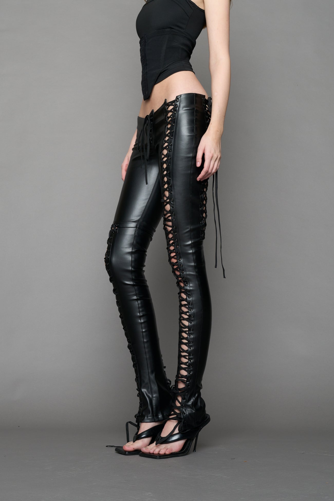 NAMILIA Rockstar Lace Up Pants - BLACK, xs