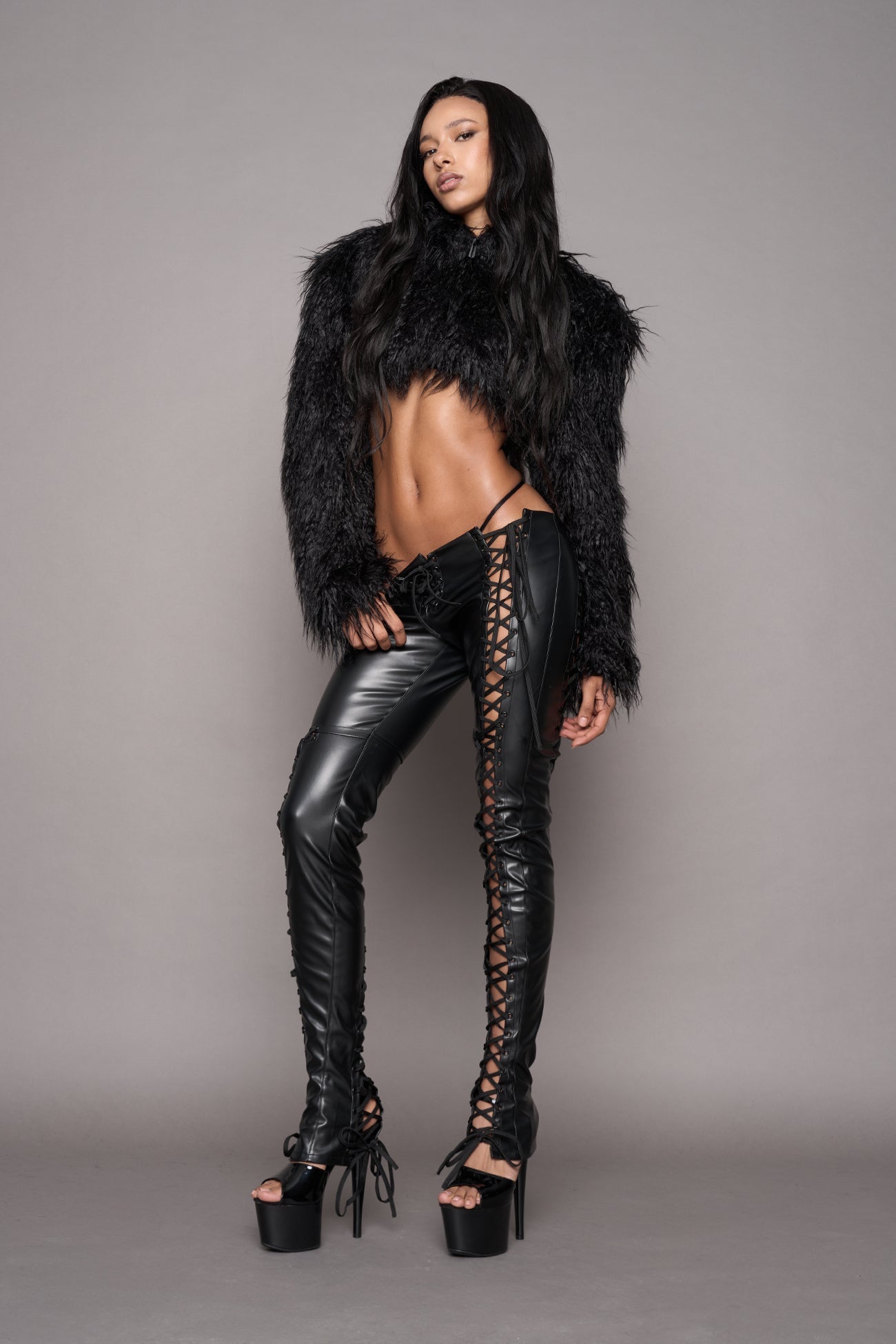 NAMILIA Rockstar Lace Up Pants - BLACK, xs