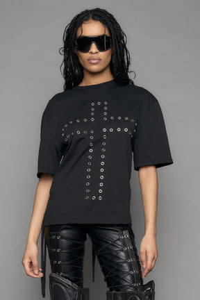 NAMILIA Shredded Chain T-Shirt - black print, xs