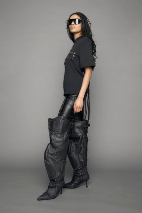 NAMILIA Shredded Chain T-Shirt - black print, xs