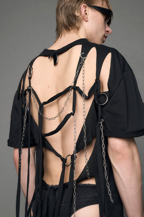 NAMILIA Shredded Chain T-Shirt - black print, xs