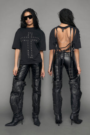 NAMILIA Shredded Chain T-Shirt - black print, xs