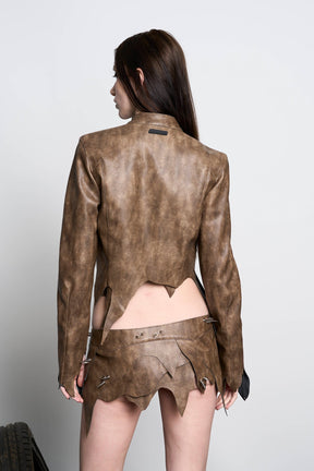 NAMILIA Shredded Moto Jacket - Brown, xs