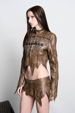 NAMILIA Shredded Moto Jacket - Brown, xs