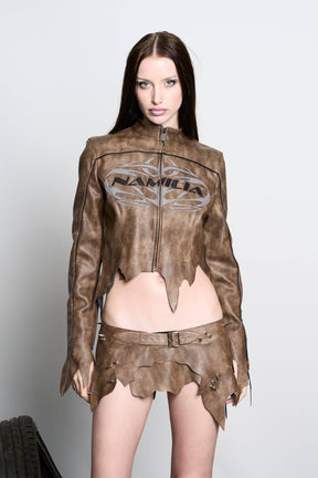 NAMILIA Shredded Moto Jacket - Brown, xs