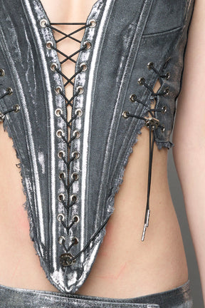 NAMILIA Silver Plated XTC Denim Corset - SILVER PLATED, xs