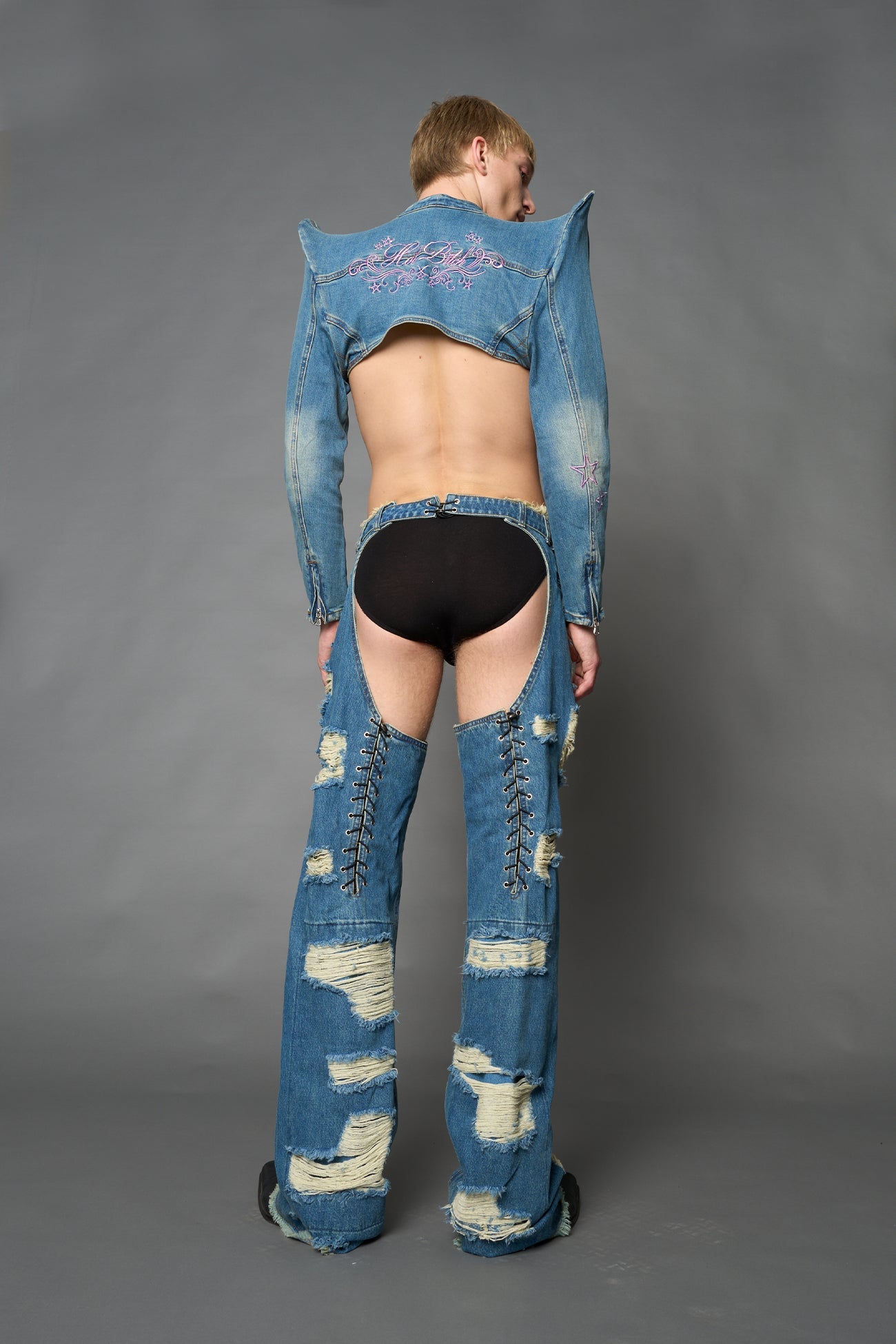 NAMILIA Spike Denim Bolero Jacket - BLUE, xs