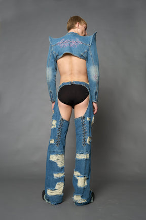 NAMILIA Spike Denim Bolero Jacket - BLUE, xs
