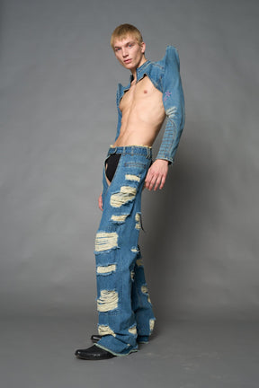 NAMILIA Spike Denim Bolero Jacket - BLUE, xs