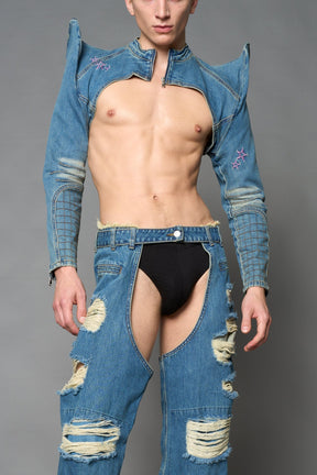 NAMILIA Spike Denim Bolero Jacket - BLUE, xs