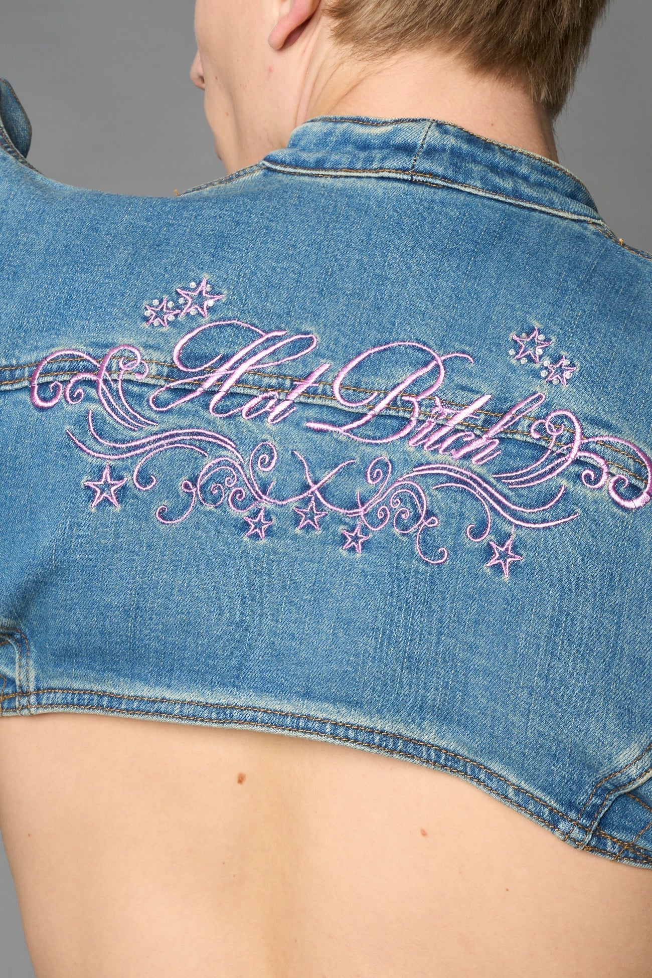 NAMILIA Spike Denim Bolero Jacket - BLUE, xs