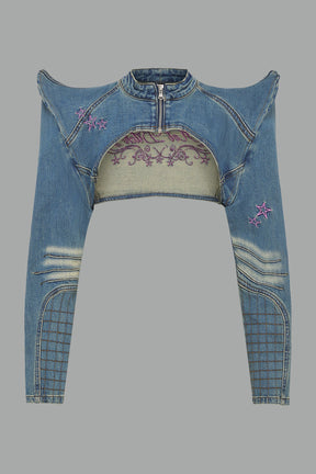 NAMILIA Spike Denim Bolero Jacket - BLUE, xs