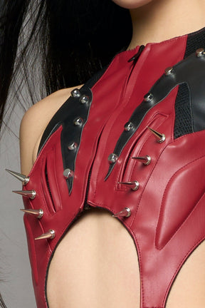 NAMILIA Studded Octane Moto Body Flat Panty - red silver, xs