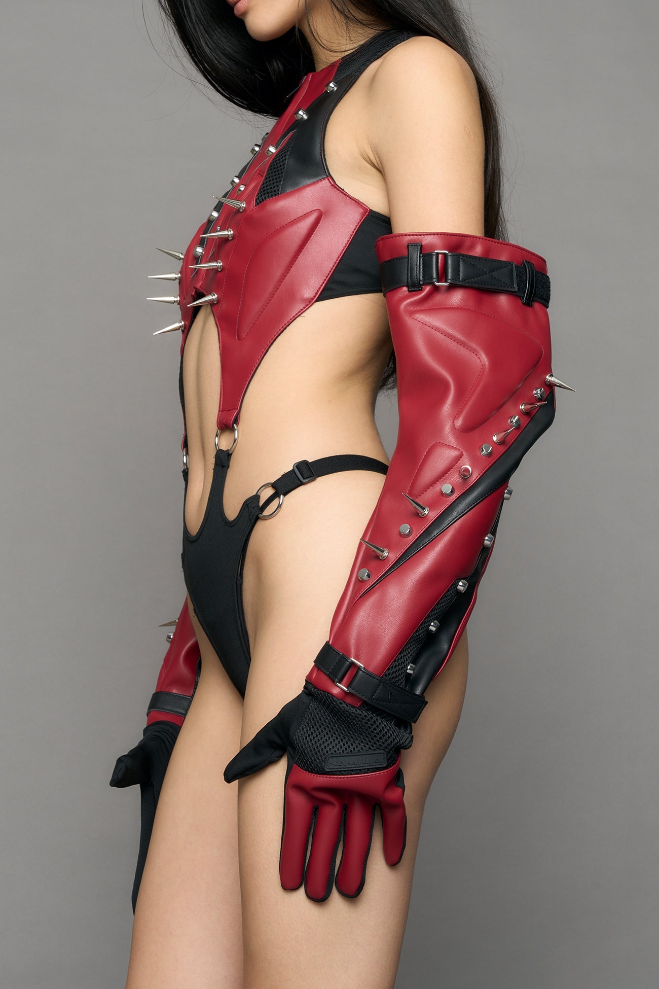 NAMILIA Studded Octane Moto Gloves - red, s