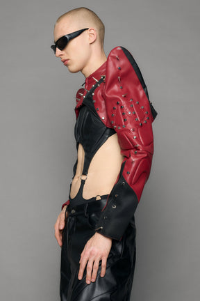 NAMILIA Studded Octane Moto Spike Bolero Jacket - red, xs