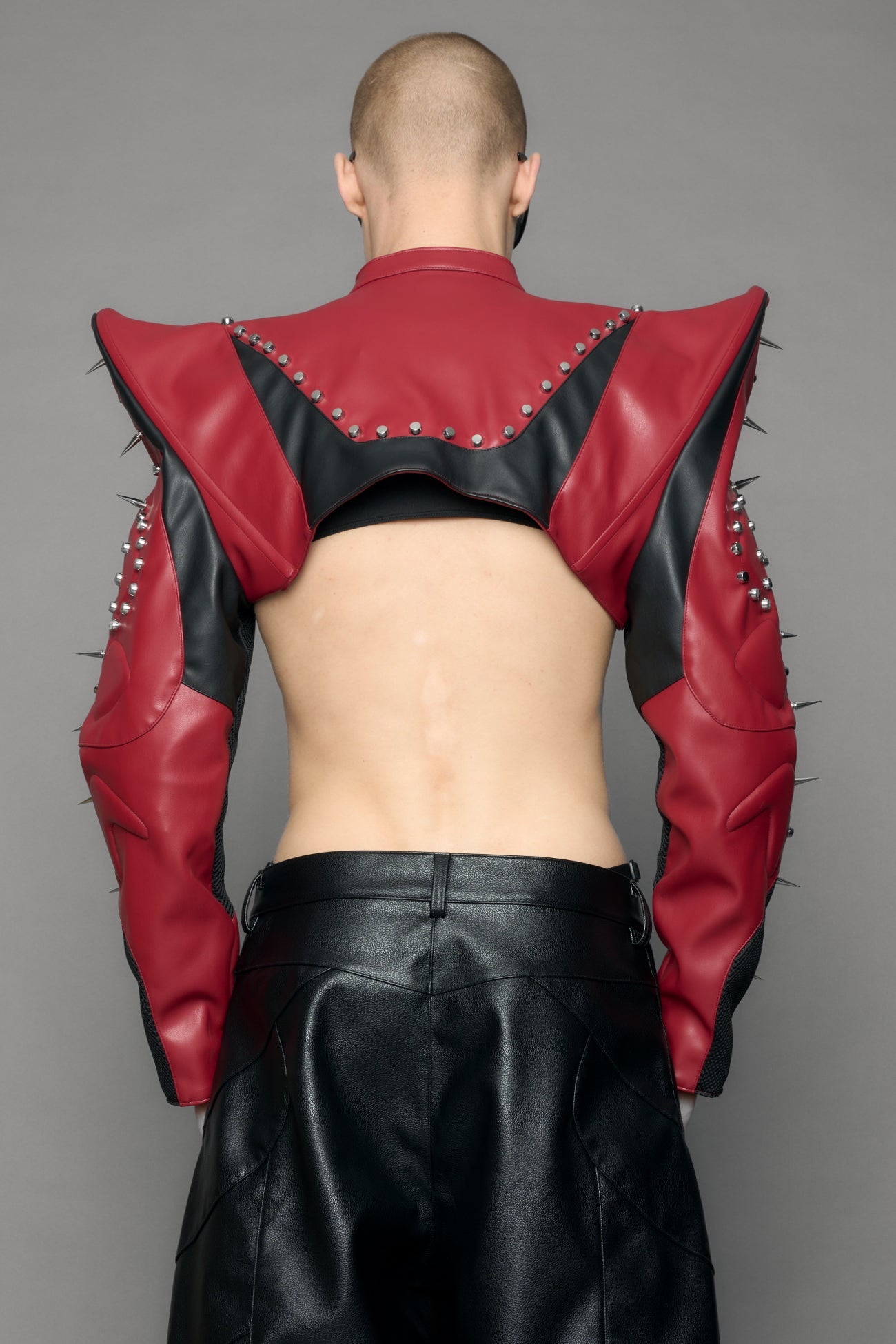 NAMILIA Studded Octane Moto Spike Bolero Jacket - red, xs