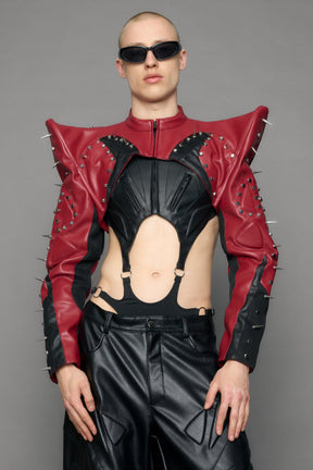 NAMILIA Studded Octane Moto Spike Bolero Jacket - red, xs