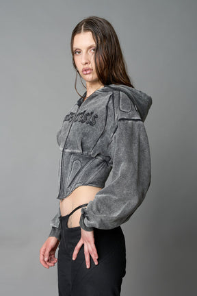 NAMILIA Sweat Corset Zip Hoodie - BLACK WASHED, xs