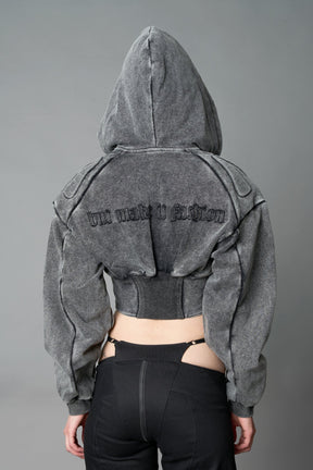NAMILIA Sweat Corset Zip Hoodie - BLACK WASHED, xs