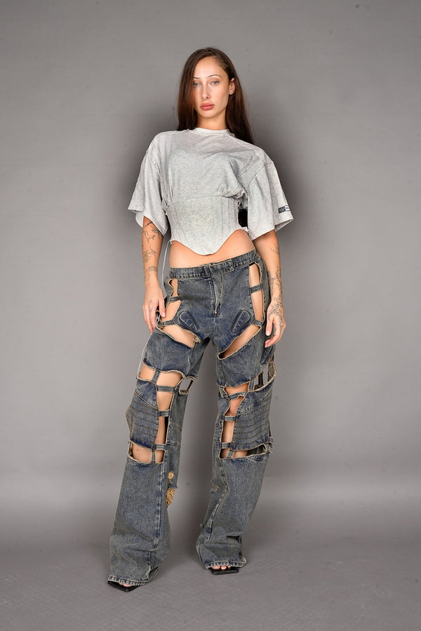 NAMILIA Team Player Corset T-Shirt - GREY, xs - GREY