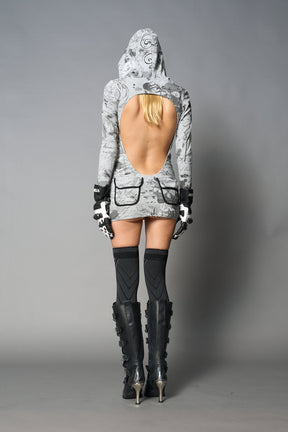 NAMILIA Totally Hooded Mini Dress - GREY-PRINT, xs