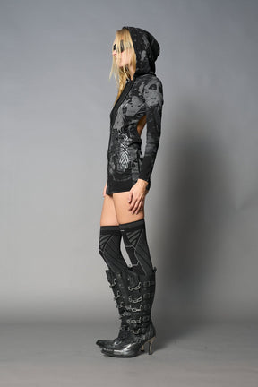 NAMILIA Totally Hooded Mini Dress - BLACK-PRINT, xs