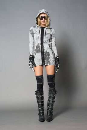 NAMILIA Totally Hooded Mini Dress - GREY-PRINT, xs