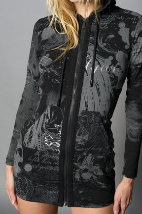 NAMILIA Totally Hooded Mini Dress - BLACK-PRINT, xs