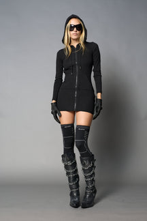 NAMILIA Totally Hooded Mini Dress - BLACK, xs