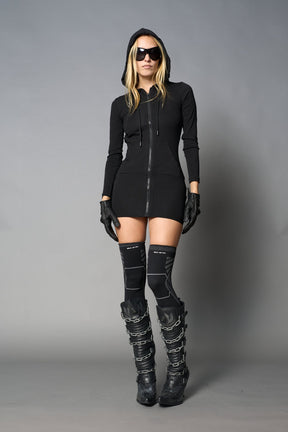 NAMILIA Totally Hooded Mini Dress - BLACK, xs
