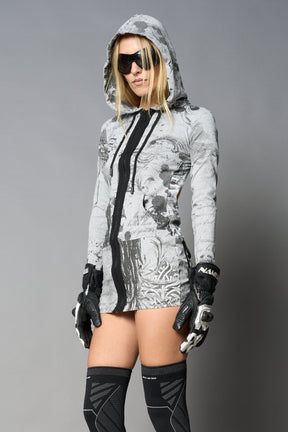 NAMILIA Totally Hooded Mini Dress - GREY-PRINT, xs