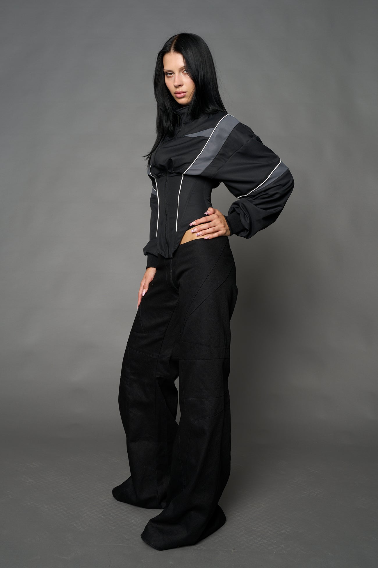 NAMILIA Tracksuit Corset Jacket - BLACK, xs