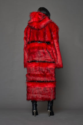 NAMILIA Vip Detachable Faux Fur Coat - RED, s