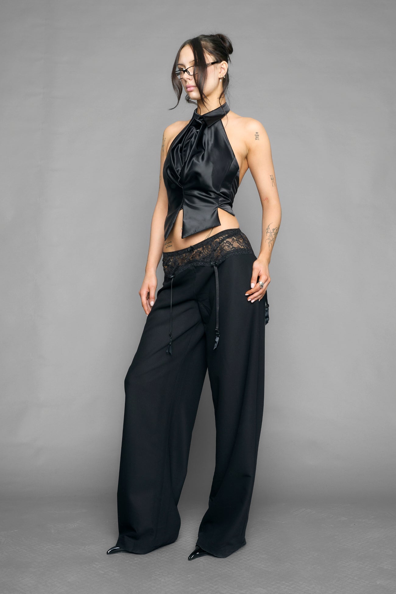 NAMILIA Vulva satin blouse - BLACK, xs