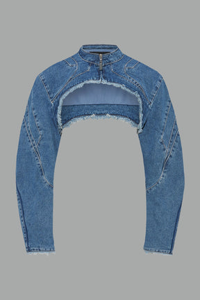 NAMILIA XTC Denim Choker Jacket - BLUE WASHED, xs