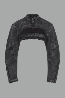 NAMILIA XTC Denim Choker Jacket - BLACK WASHED, xs