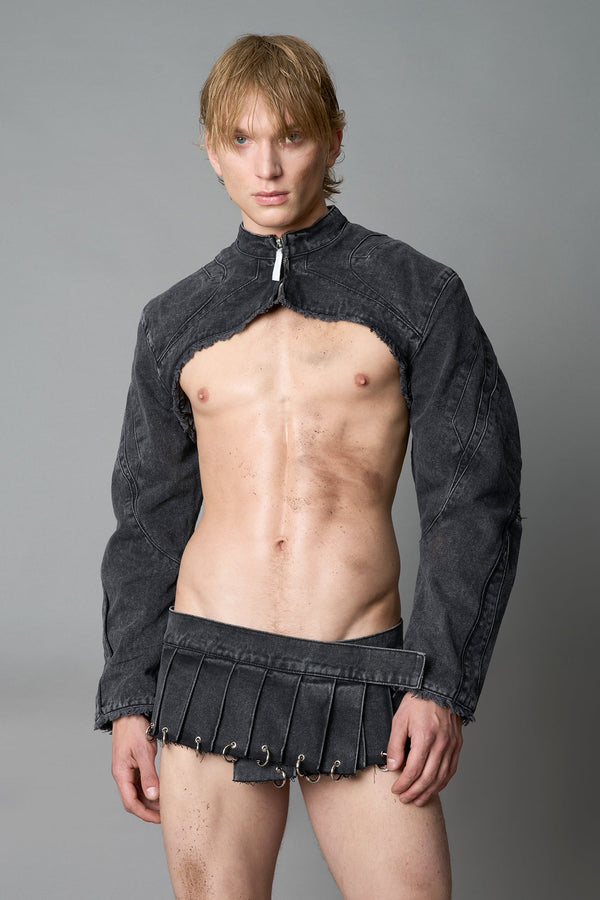 NAMILIA XTC Denim Choker Jacket - BLACK-WASHED, xs