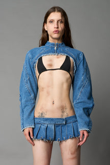 NAMILIA XTC Denim Choker Jacket - BLUE-WASHED, xs