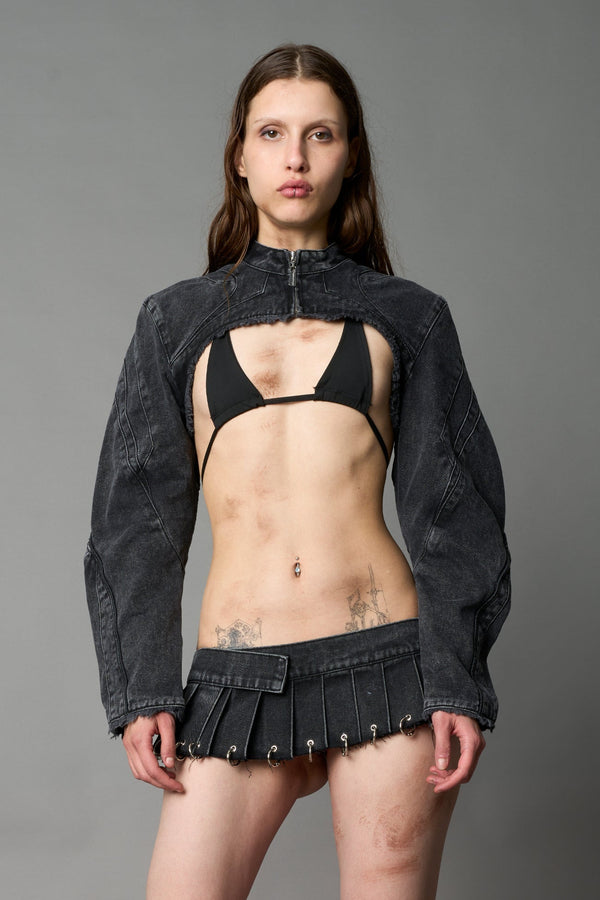 NAMILIA XTC Denim Choker Jacket - BLACK-WASHED, xs - BLACK WASHED