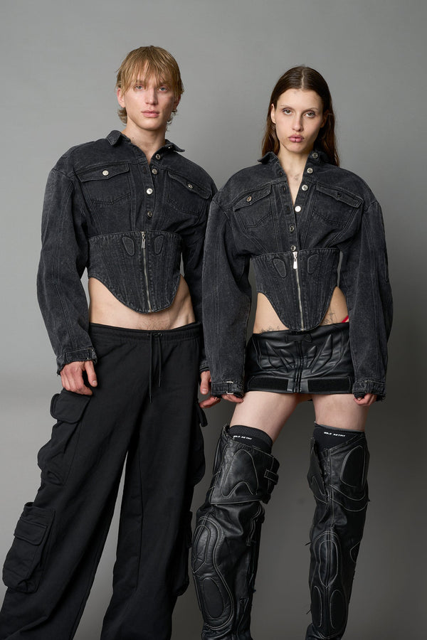 NAMILIA XTC Denim Corset Jacket - BLACK-WASHED, xs
