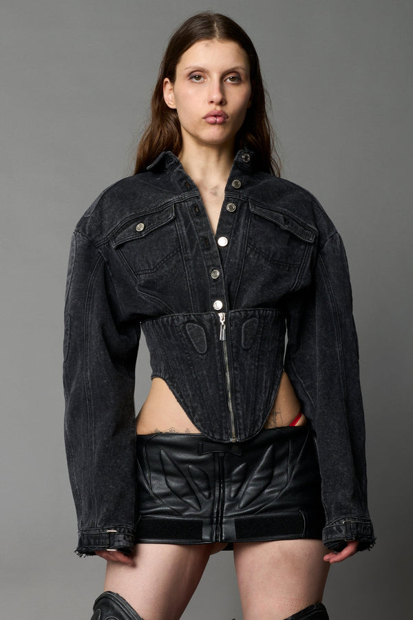 NAMILIA XTC Denim Corset Jacket - BLACK-WASHED, xs - BLACK WASHED