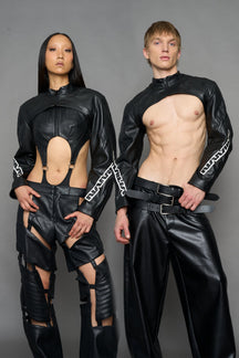 NAMILIA XTC Leather Choker Jacket - BLACK WHITE, xs